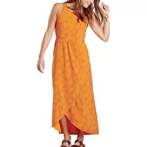Toad & Co Sunkissed Sleeveless Maxi Dress Floral Faux Wrap Apricot‎ Orange XS